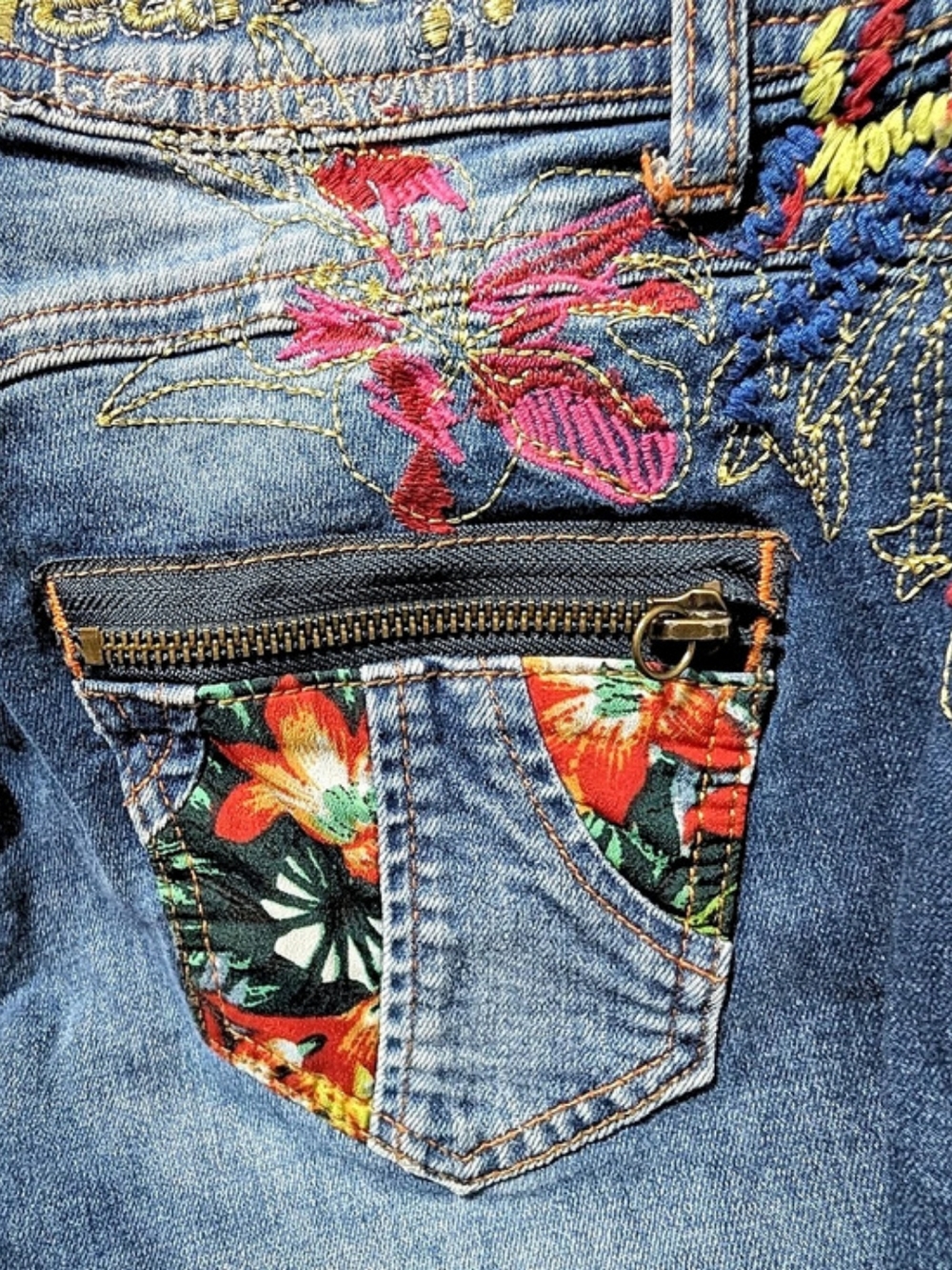 Desigual embroidered skinny jeans Floral Skinny Jeans Blue Size 25 - Picture 4 of 10